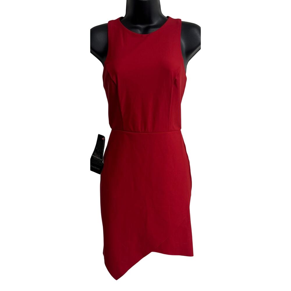 Bebe Red Asymmetrical Hem Sleeveless Sheath Dress New XS